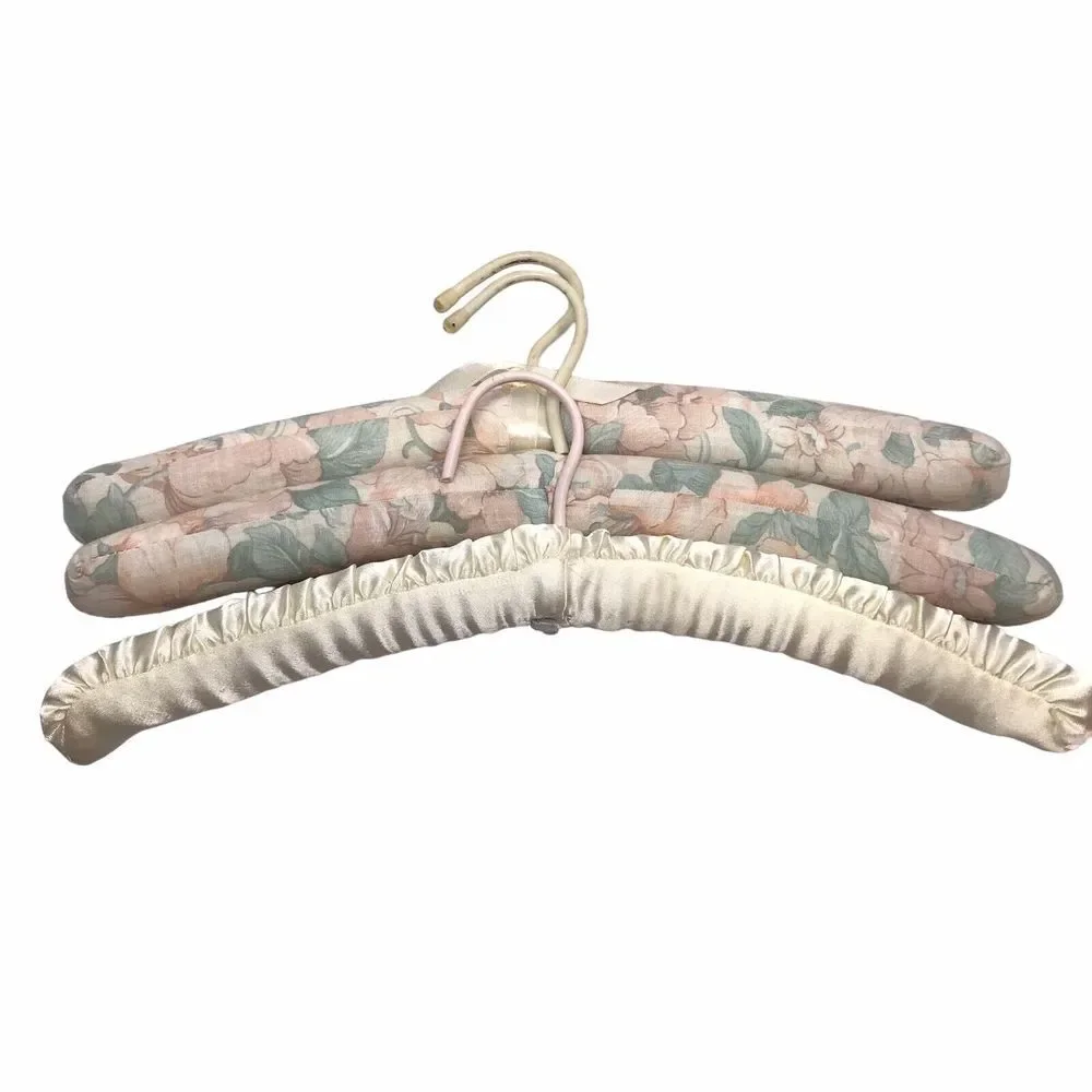 Vintage Padded Satin Boudoir Lingerie Clothes Hanger floral cloth one satin 80's